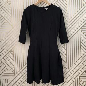 GAP Fit and Flare pleated structured 3/4 sleeve black A line Flattering dress 6